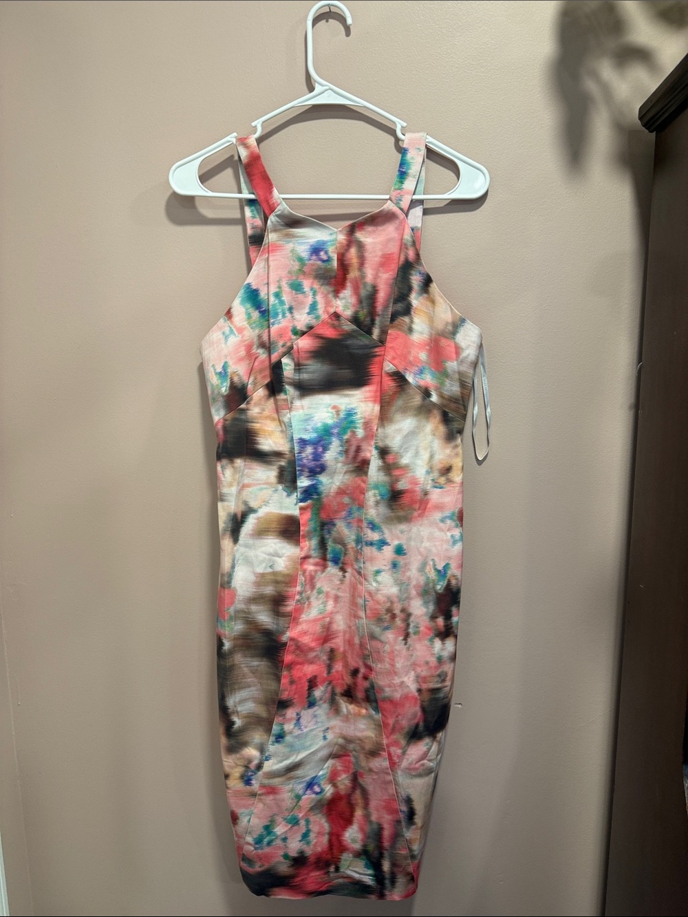 Black Halo Pink Multicolor Watercolor Halter Midi Dress